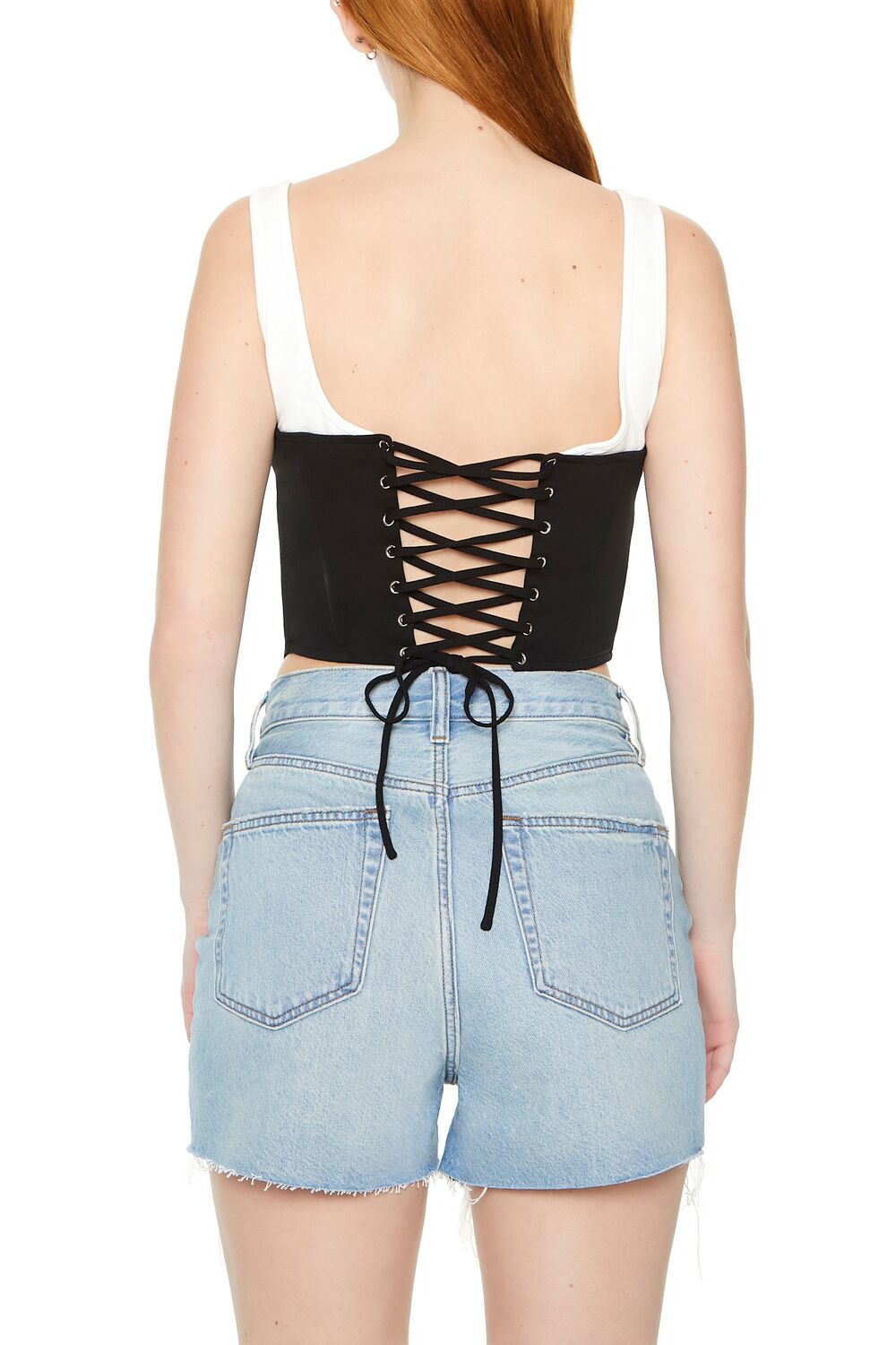  Forever 21 Lace-Up Corset Combo Top - black white - Bonton