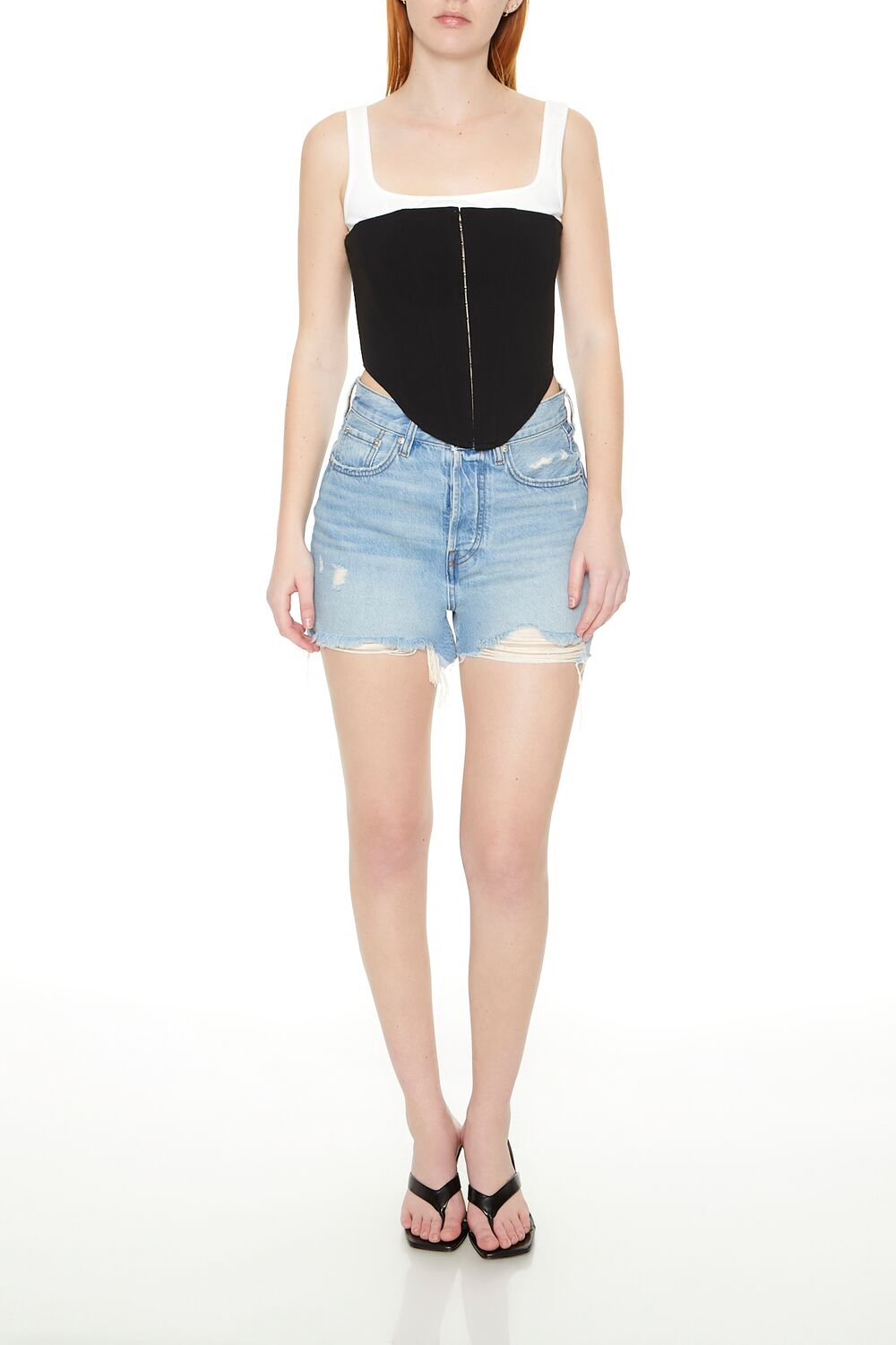  Forever 21 Lace-Up Corset Combo Top - black white - Bonton