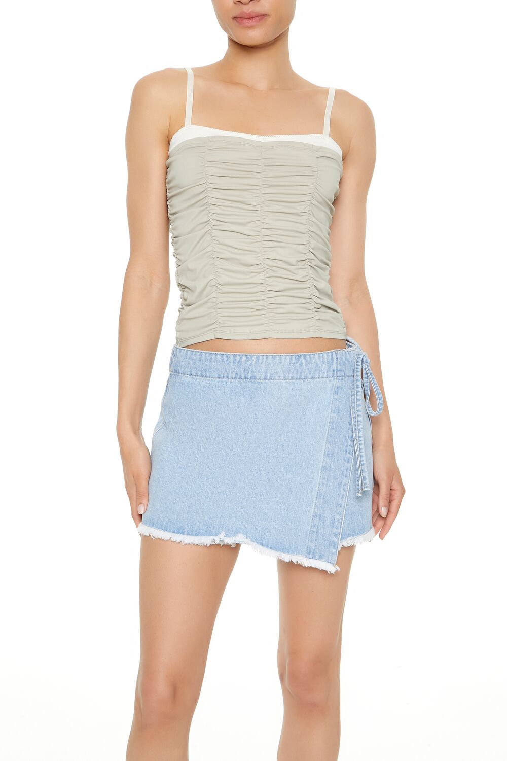  Forever 21 Colorblock Ruched Cami - oyster grey white - Bonton