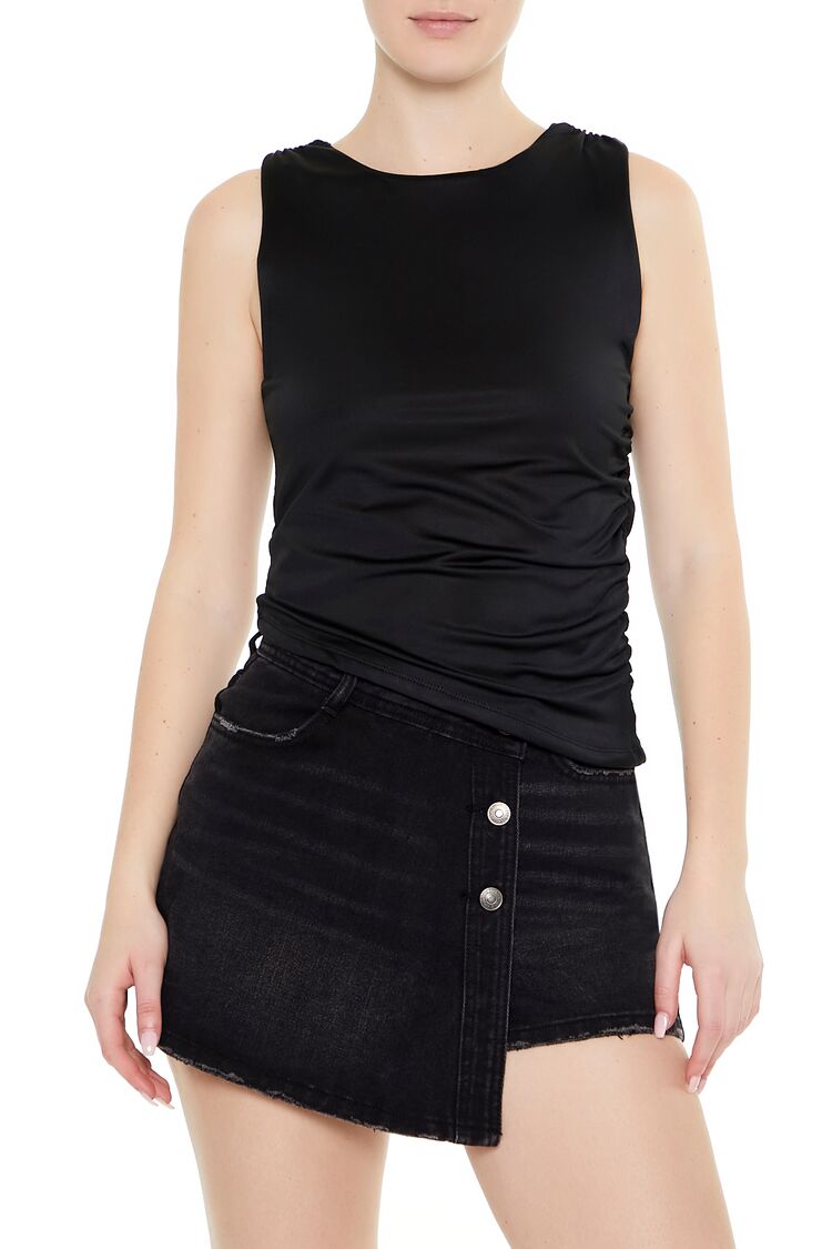  Forever 21 Contour Sculpt Asymmetrical Tank Top - black - Bonton