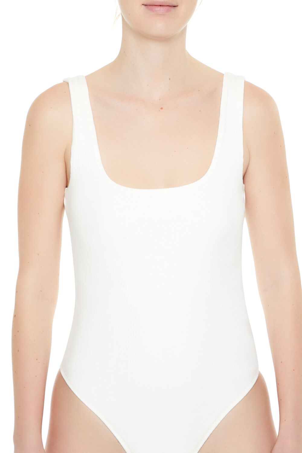  Forever 21 Textured V-Back Tank Bodysuit - white - Bonton