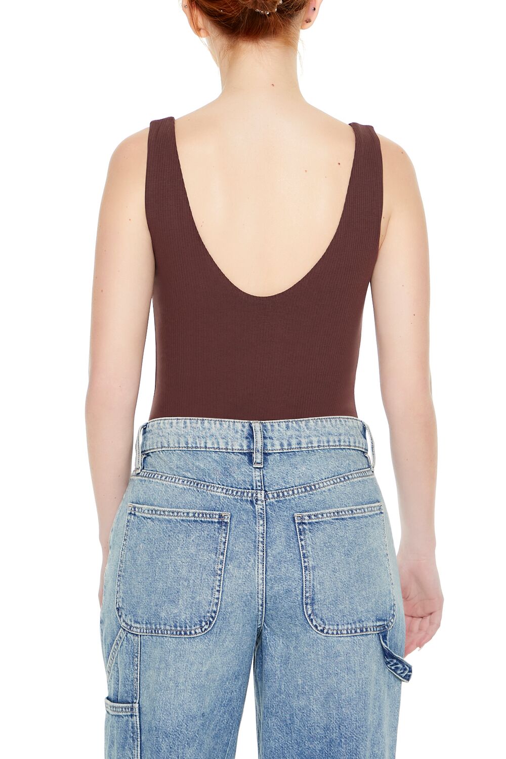  Forever 21 Textured V-Back Tank Bodysuit - white - Bonton