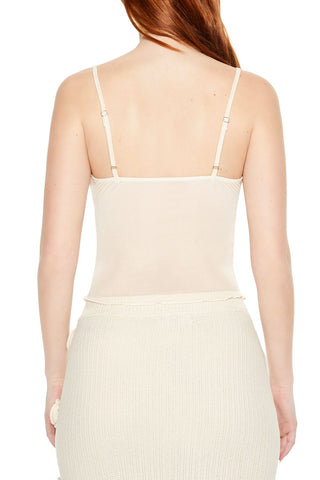 Lace-Trim Ruched Mesh Cami