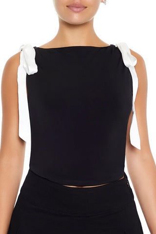 Sleeveless Satin Bow Top