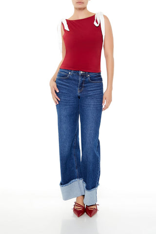 Sleeveless Satin Bow Top