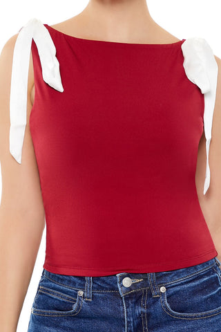 Sleeveless Satin Bow Top