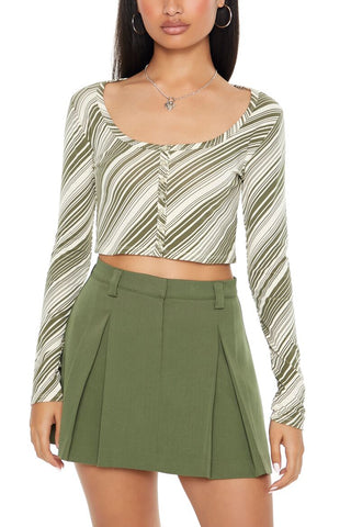 Striped Button-Front Crop Top