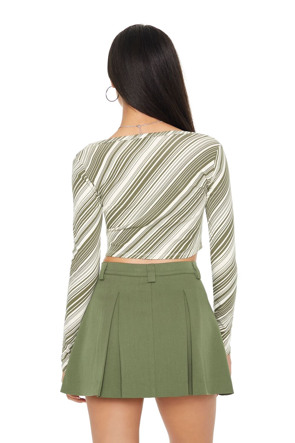  Forever 21 Striped Button-Front Crop Top - green multi - Bonton