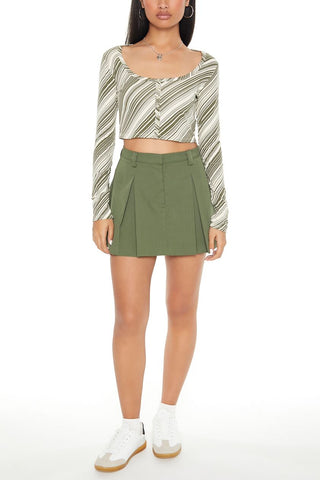 Striped Button-Front Crop Top