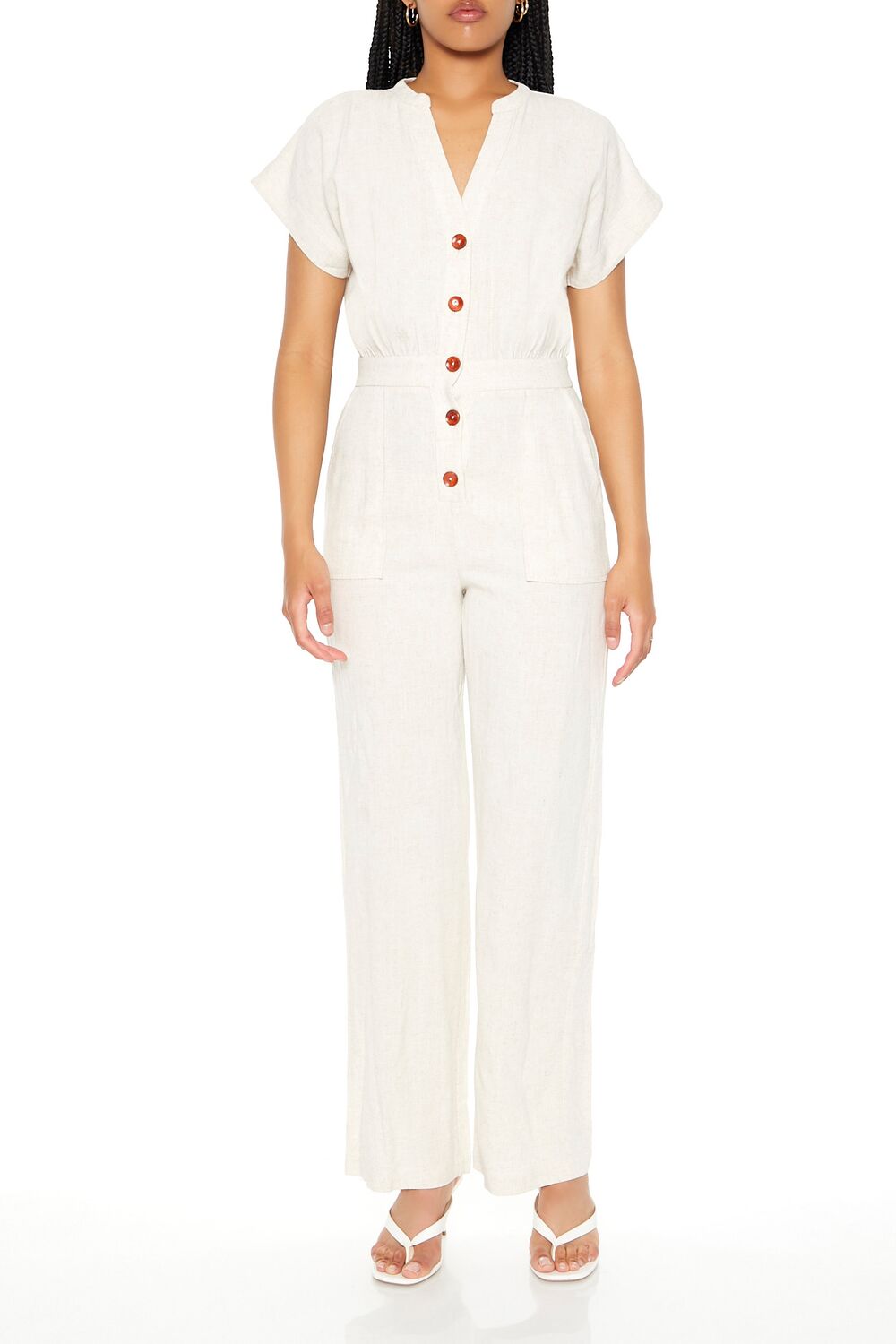  Forever 21 Buttoned Straight-Leg Jumpsuit - oatmeal - Bonton