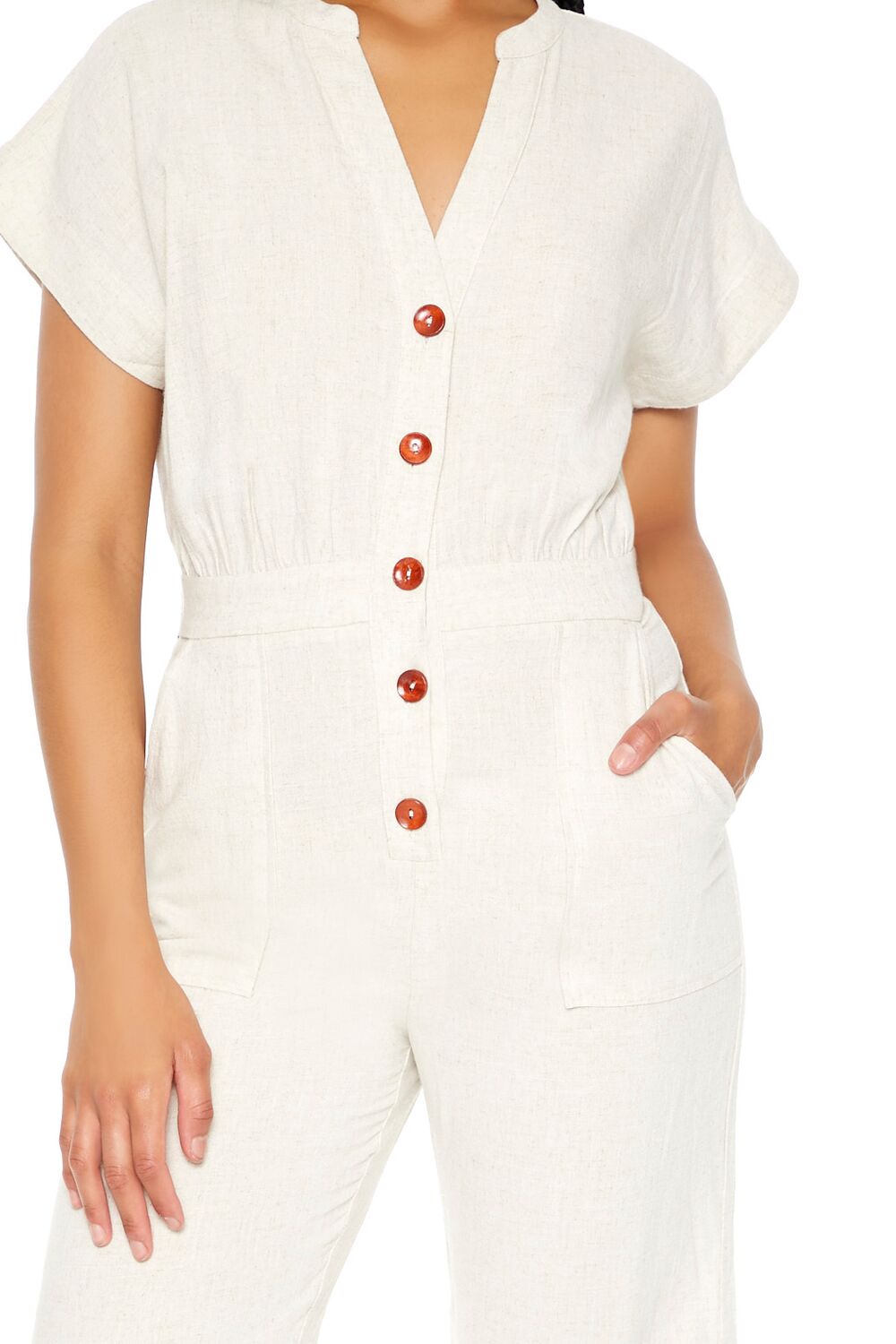  Forever 21 Buttoned Straight-Leg Jumpsuit - oatmeal - Bonton