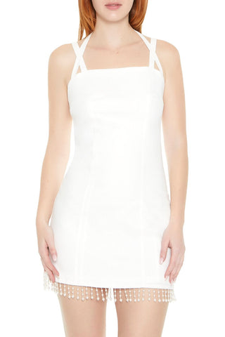 Faux Pearl-Trim Bodycon Mini Dress