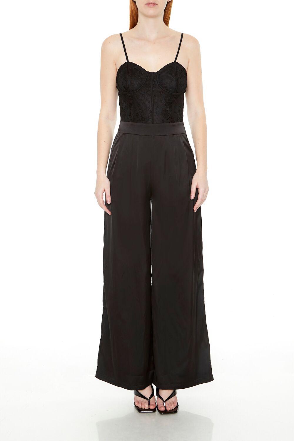  Forever 21 Satin & Lace Bustier Jumpsuit - black - Bonton
