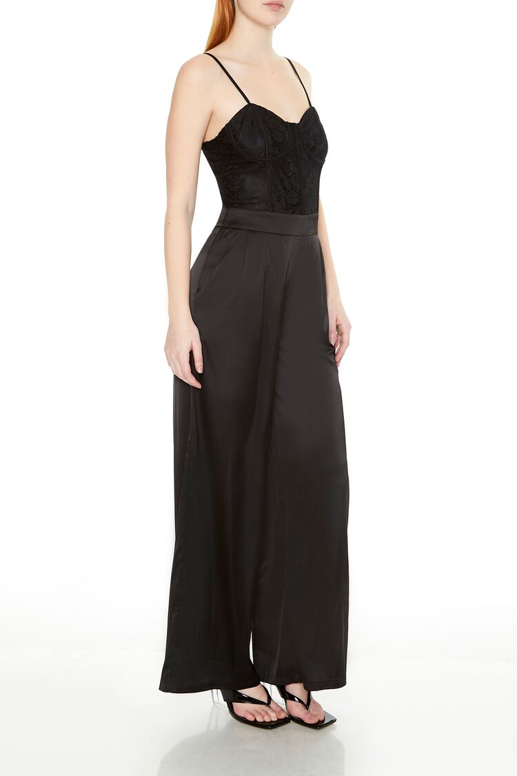  Forever 21 Satin & Lace Bustier Jumpsuit - black - Bonton