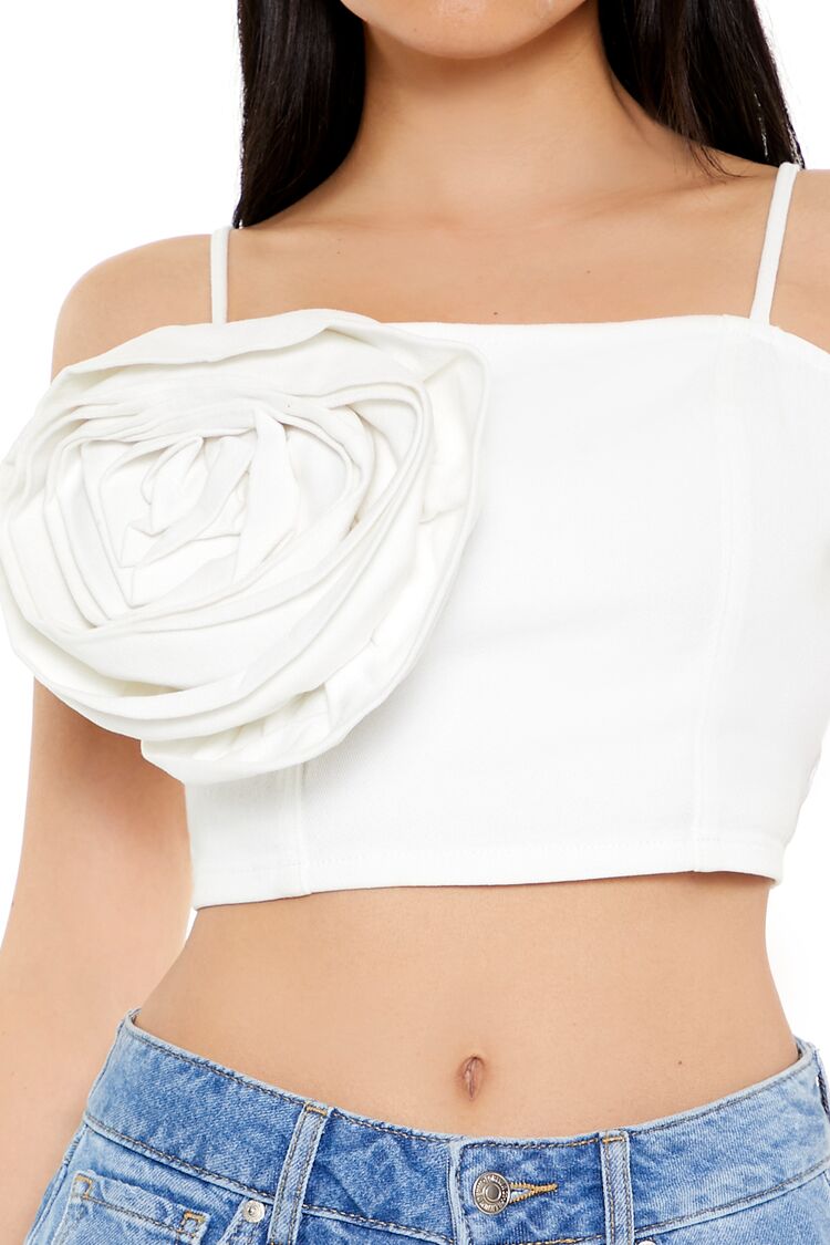 Forever 21 Denim Rose Cropped Cami - white - Bonton