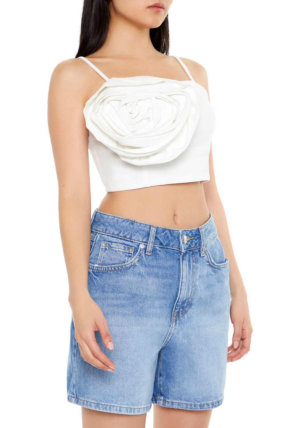  Forever 21 Denim Rose Cropped Cami - white - Bonton