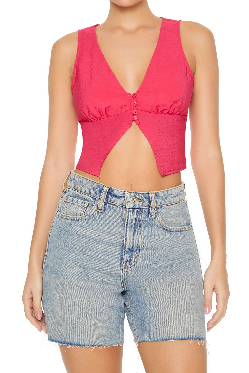  Forever 21 Plunging Split-Hem Crop Top - hot pink - Bonton