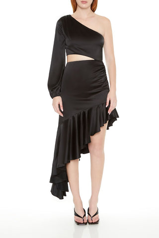 Asymmetrical One-Shoulder Midi Dress