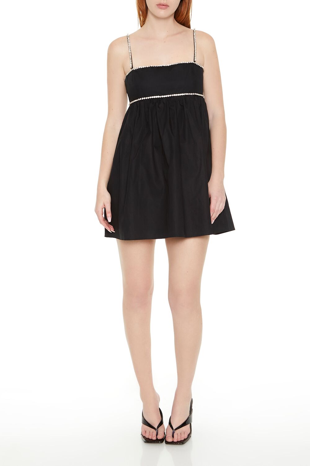  Forever 21 Rhinestone Babydoll Mini Dress - white - Bonton