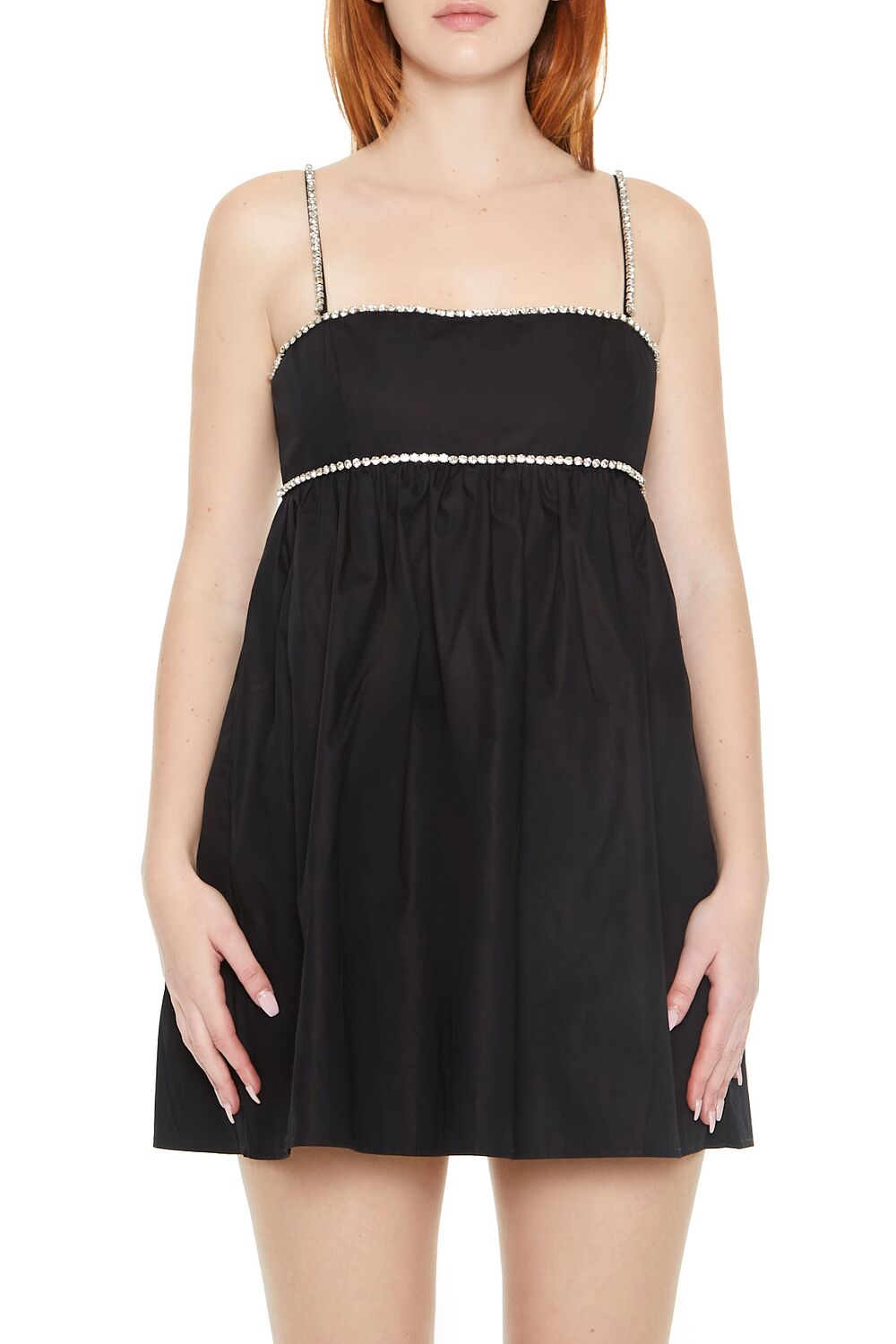  Forever 21 Rhinestone Babydoll Mini Dress - white - Bonton