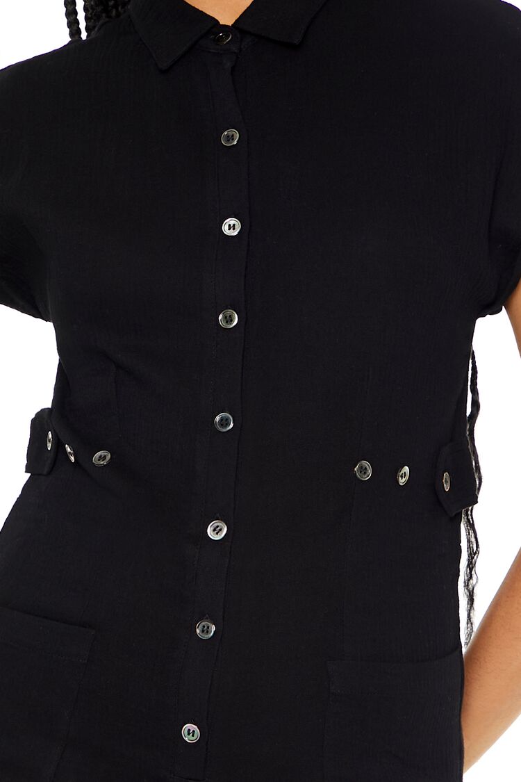  Forever 21 Belted Button-Front Romper - black - Bonton