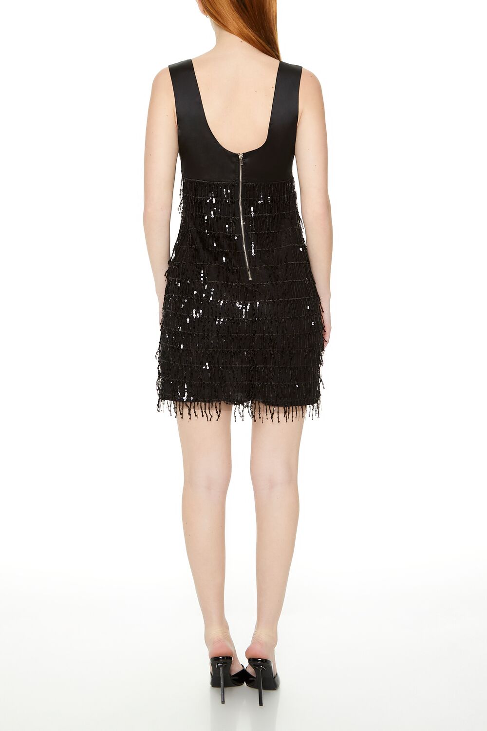  Forever 21 Satin & Sequin Fringe Mini Dress - black-swatch - Bonton