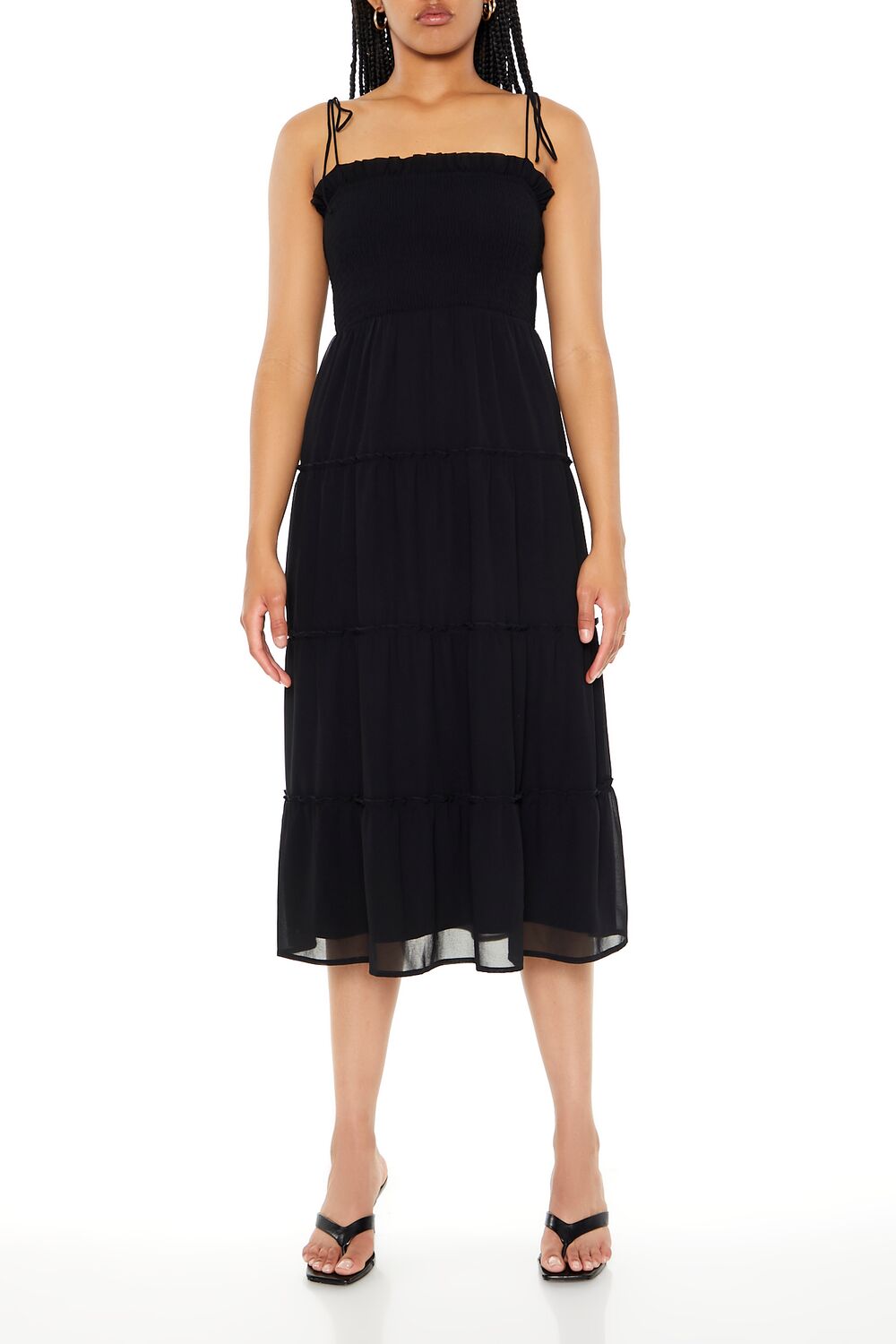  Forever 21 Tiered Self-Tie Cami Midi Dress - black-swatch - Bonton