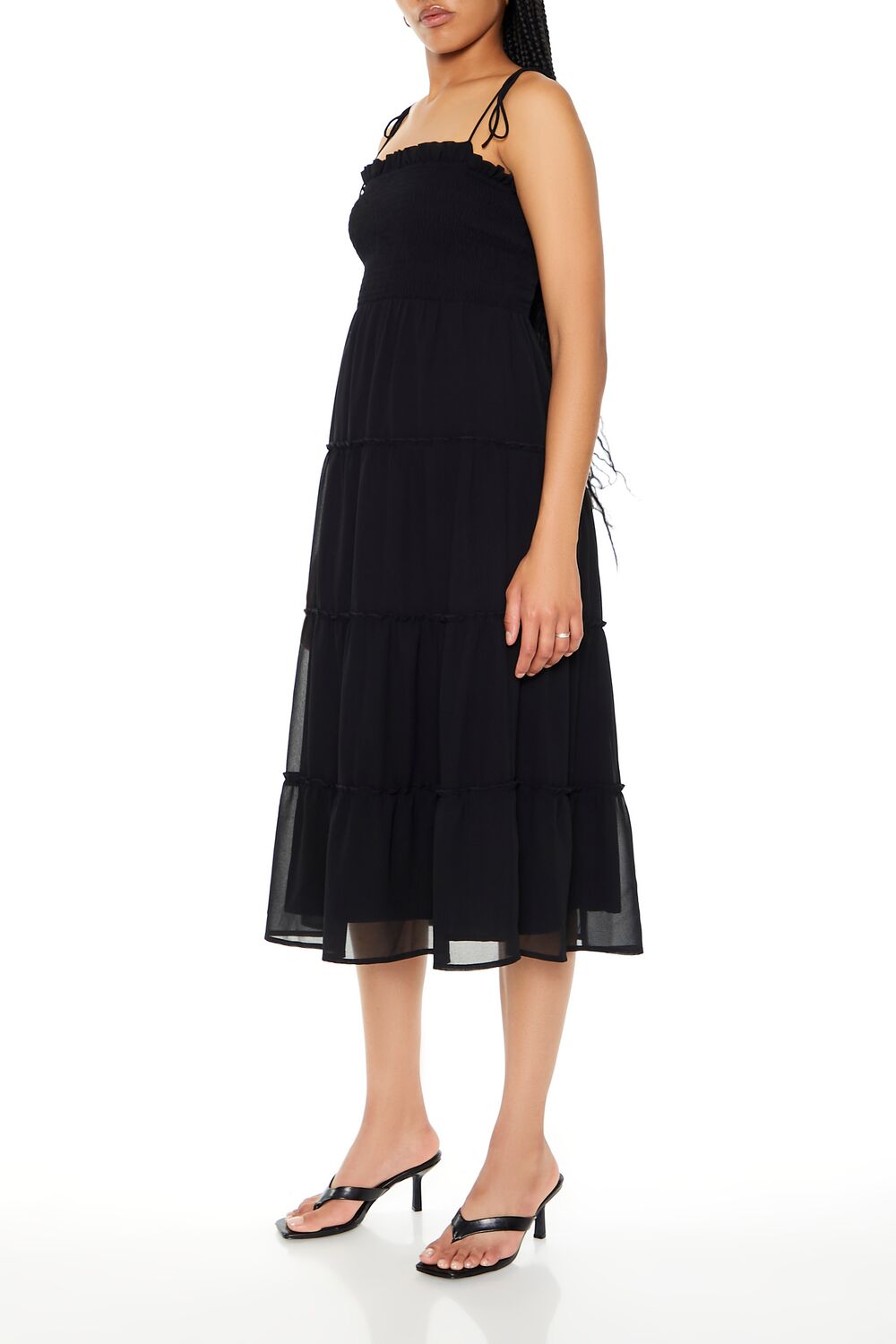  Forever 21 Tiered Self-Tie Cami Midi Dress - black-swatch - Bonton