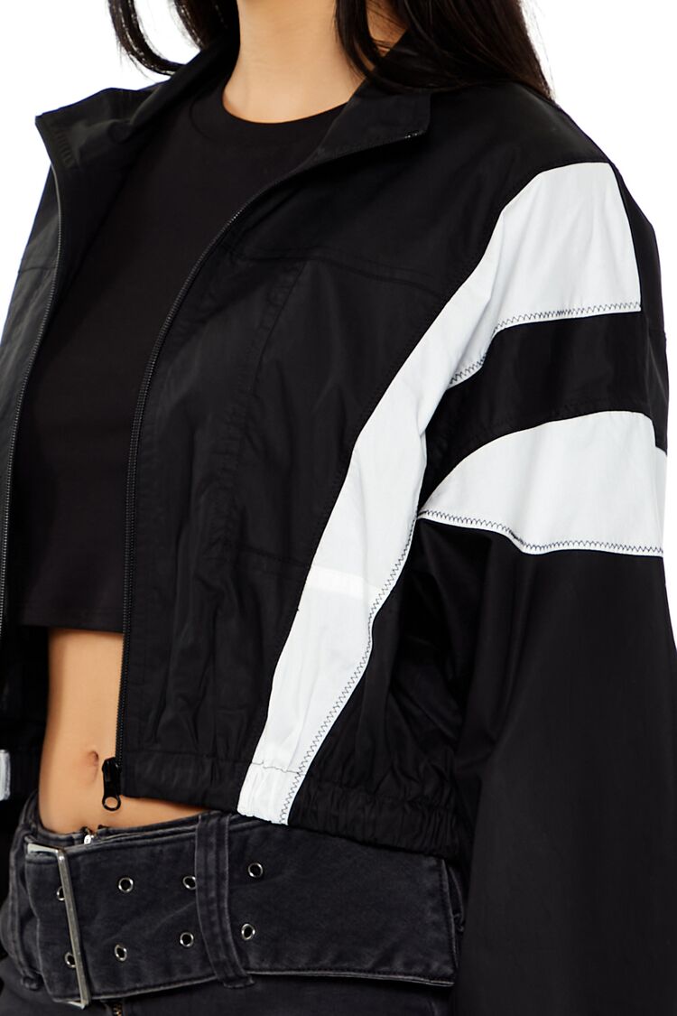  Forever 21 Colorblock Windbreaker Jacket - black-white - Bonton
