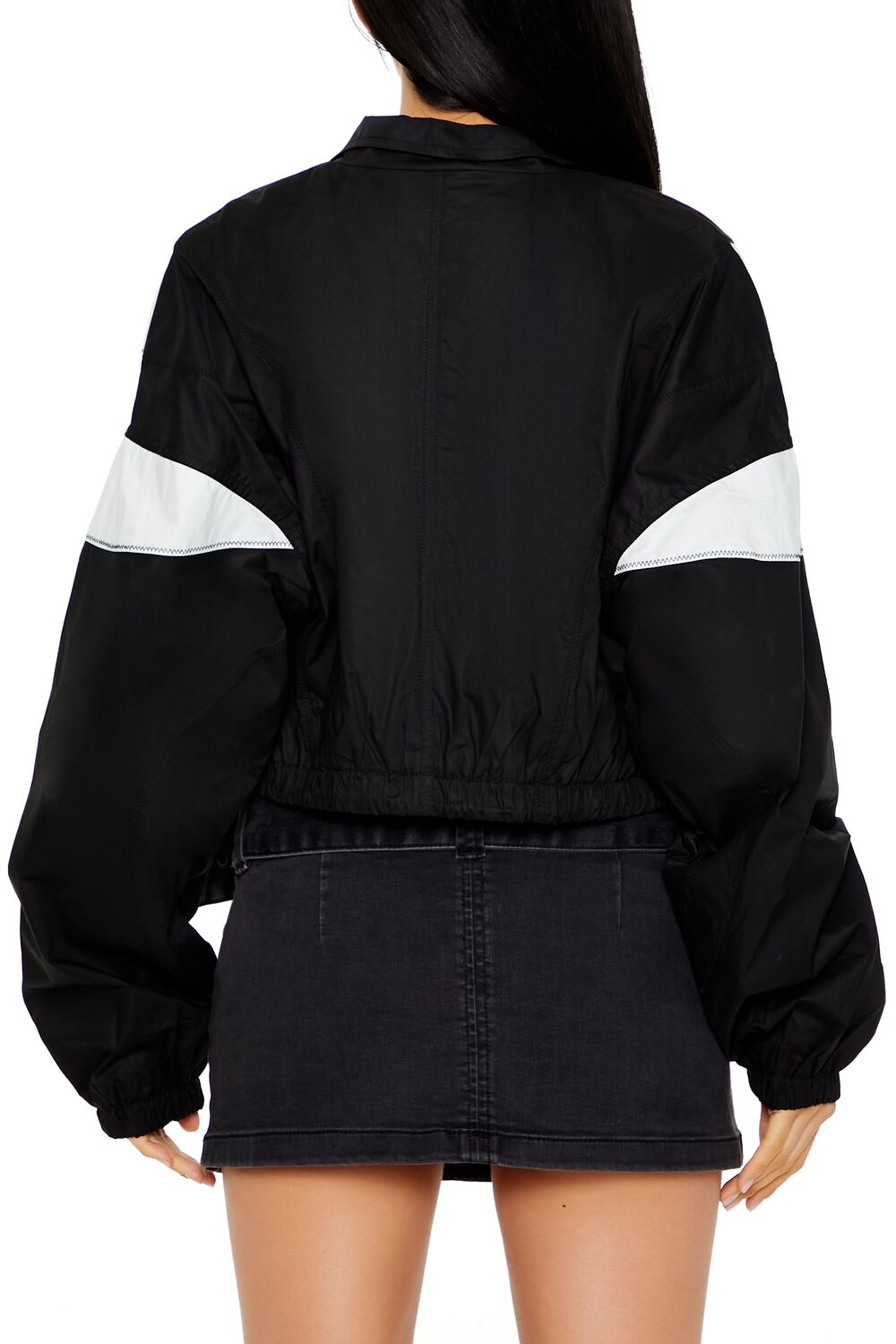  Forever 21 Colorblock Windbreaker Jacket - black-white - Bonton