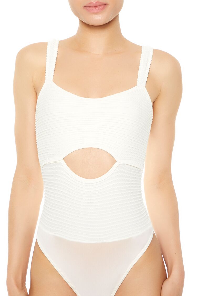  Forever 21 Seamless Cutout Bodysuit - white - Bonton