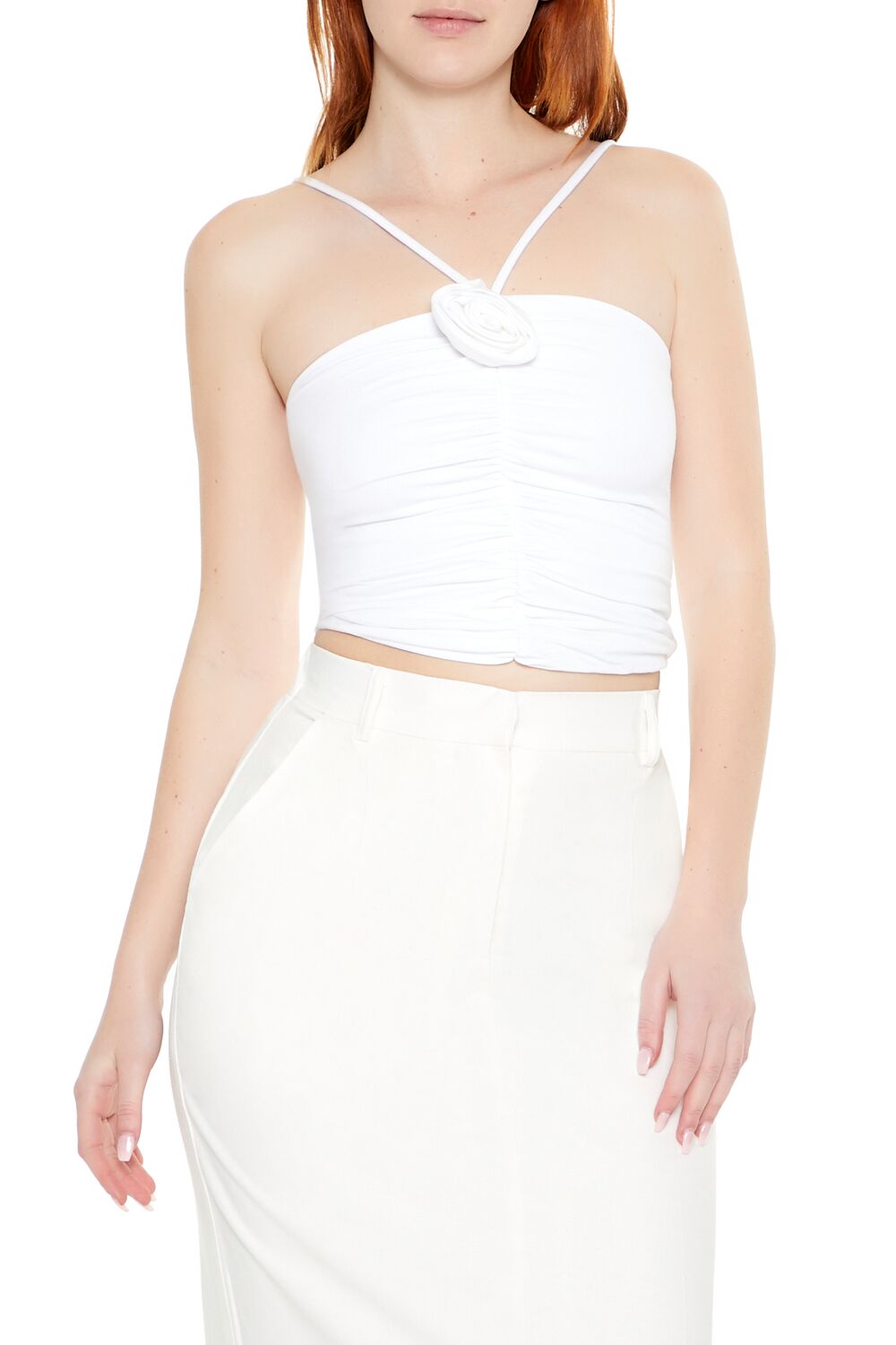  Forever 21 Cropped Rosette Cami - white - Bonton