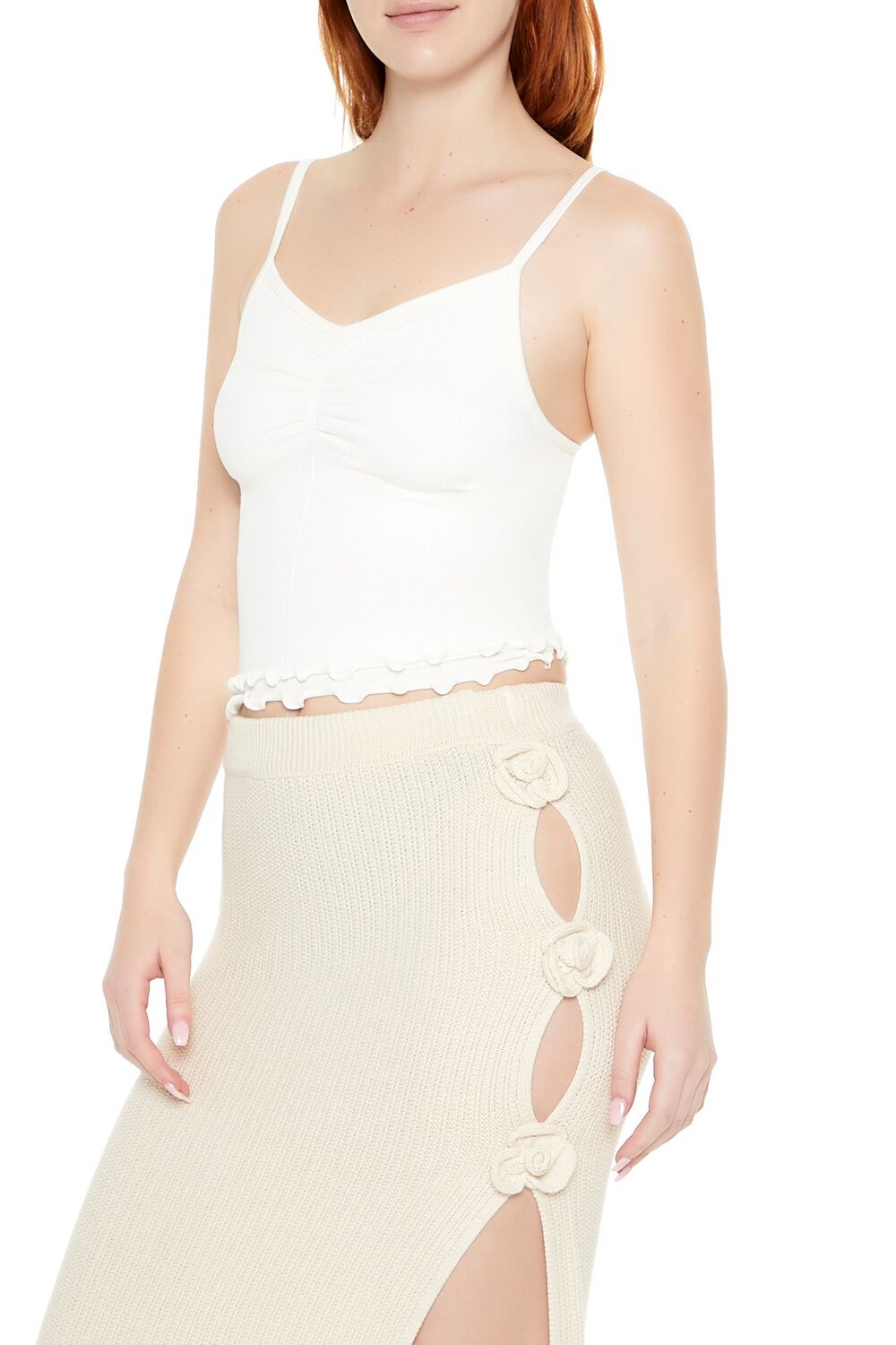  Forever 21 Seamless Lettuce-Edge Cami - white - Bonton