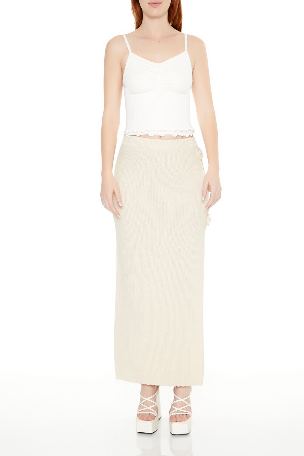  Forever 21 Seamless Lettuce-Edge Cami - white - Bonton