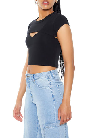 Layered Cutout Cropped Tee