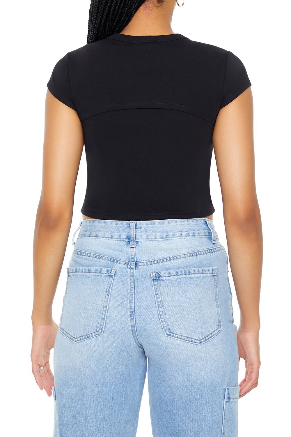  Forever 21 Layered Cutout Cropped Tee - black - Bonton