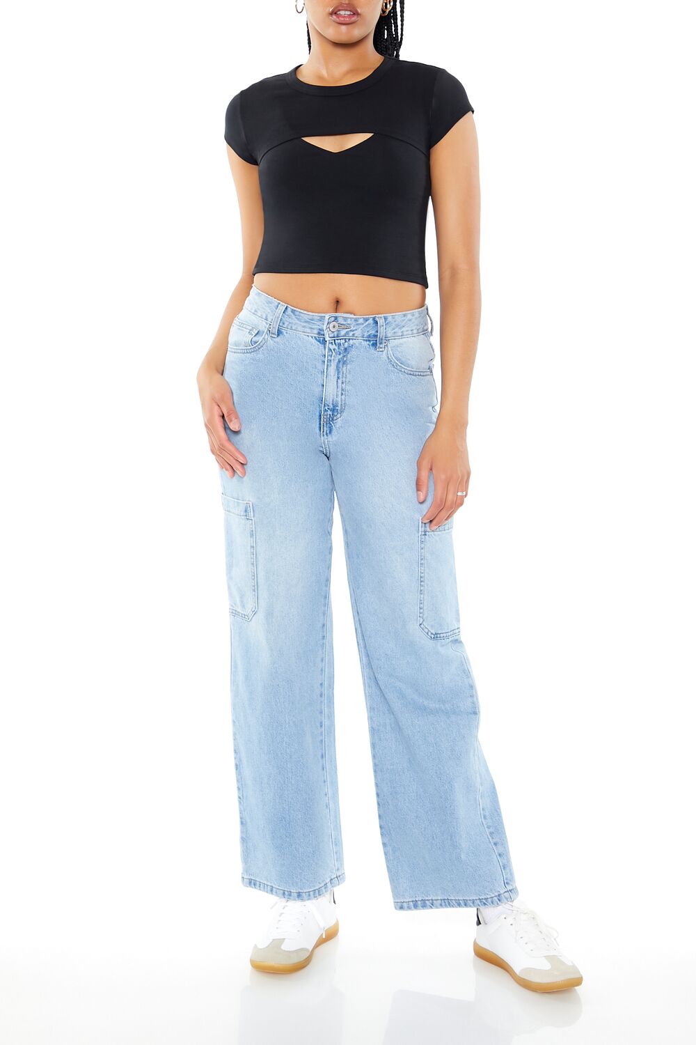  Forever 21 Layered Cutout Cropped Tee - black - Bonton