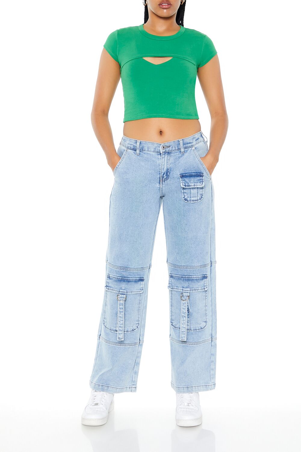  Forever 21 Layered Cutout Cropped Tee - black - Bonton