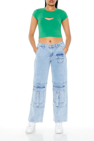 Layered Cutout Cropped Tee