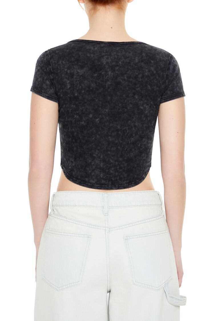  Forever 21 Mineral Wash Cropped Tee - black - Bonton