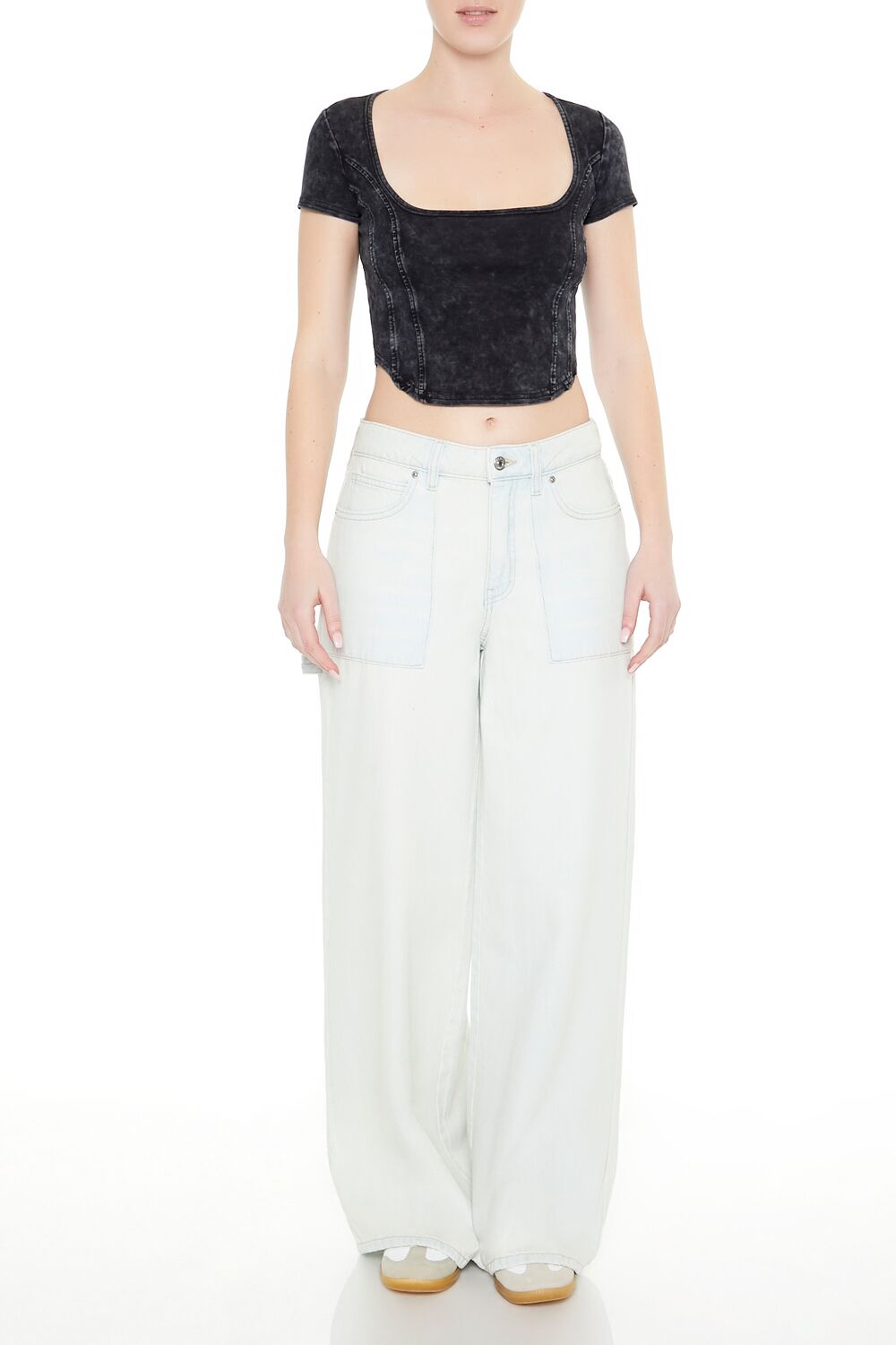  Forever 21 Mineral Wash Cropped Tee - black - Bonton