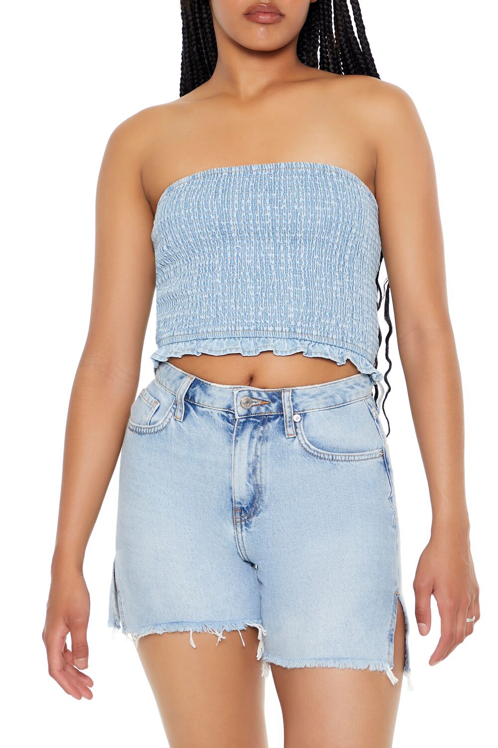  Forever 21 Cropped Chambray Tube Top - light denim - Bonton