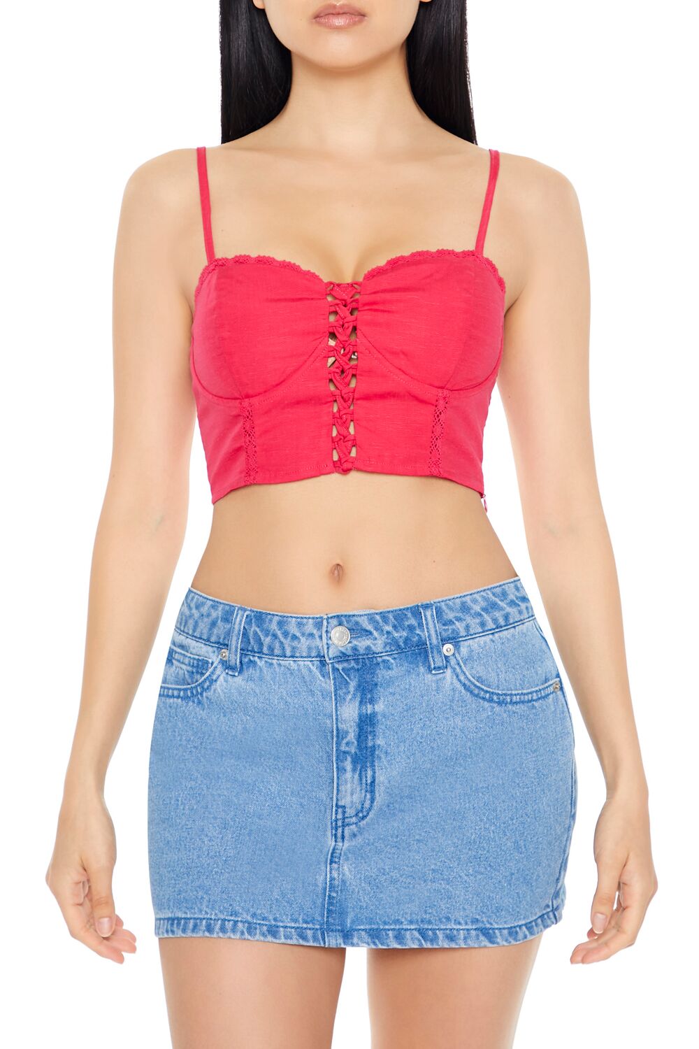  Forever 21 Crisscross Bustier Cropped Cami - hot pink - Bonton