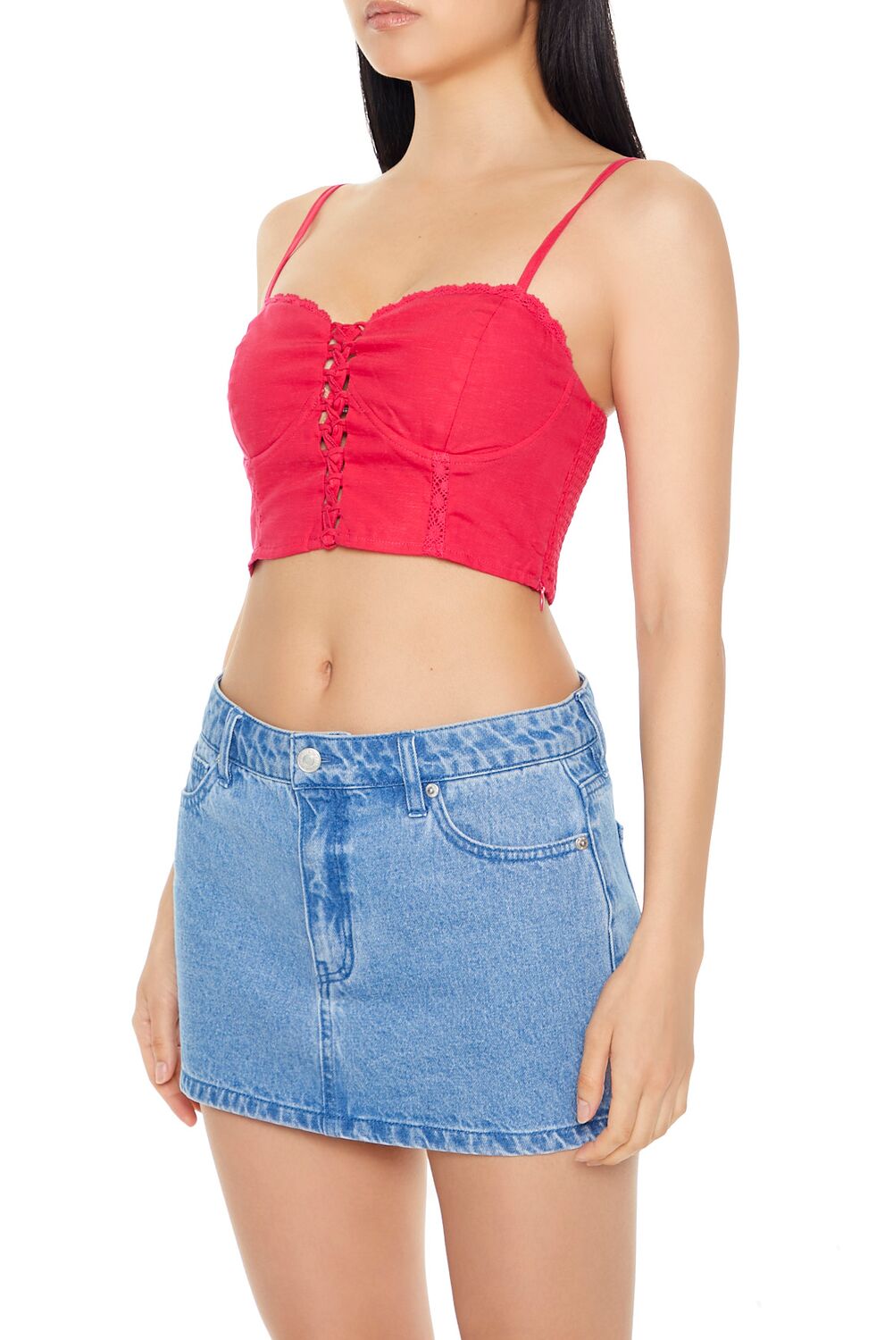  Forever 21 Crisscross Bustier Cropped Cami - hot pink - Bonton