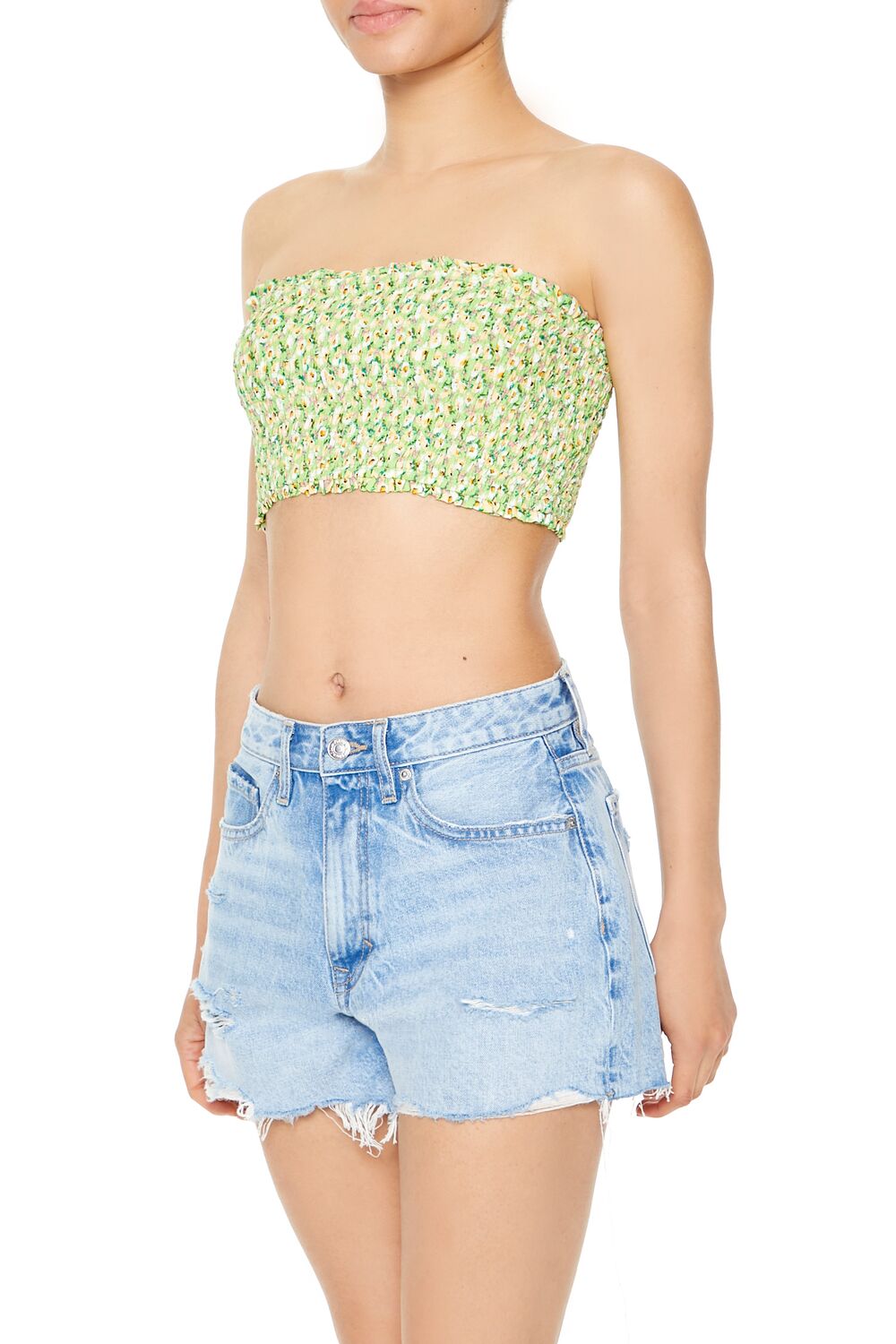  Forever 21 Cropped Floral Print Tube Top - lime multi - Bonton