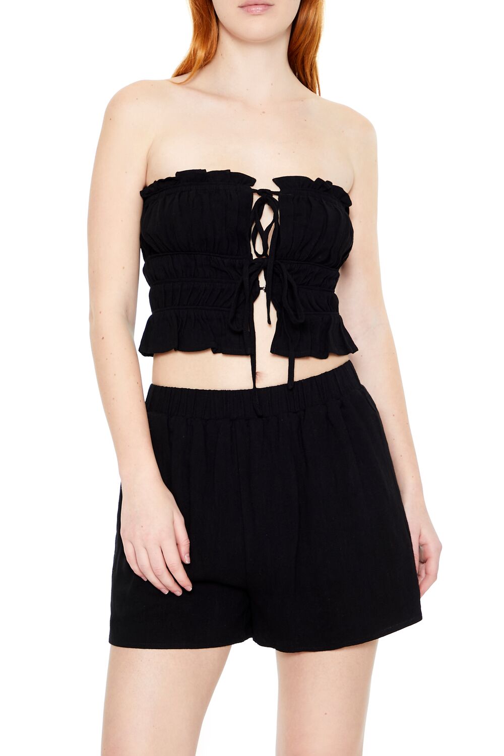  Forever 21 Tiered Ruffle-Trim Tube Top - black - Bonton