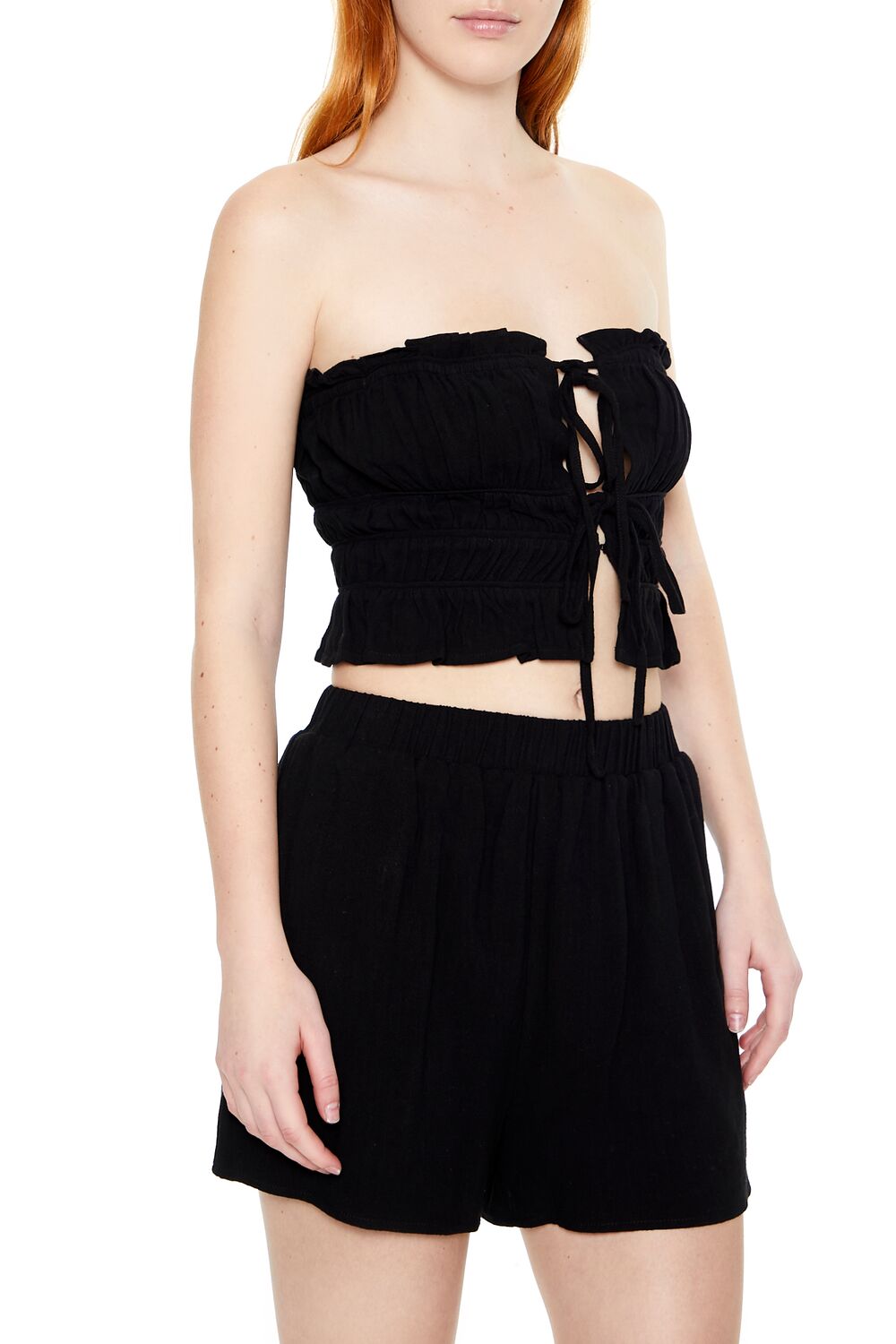  Forever 21 Tiered Ruffle-Trim Tube Top - black - Bonton