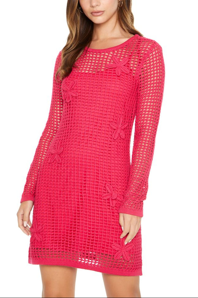  Forever 21 Crochet Flower Combo Dress - hot-pink - Bonton
