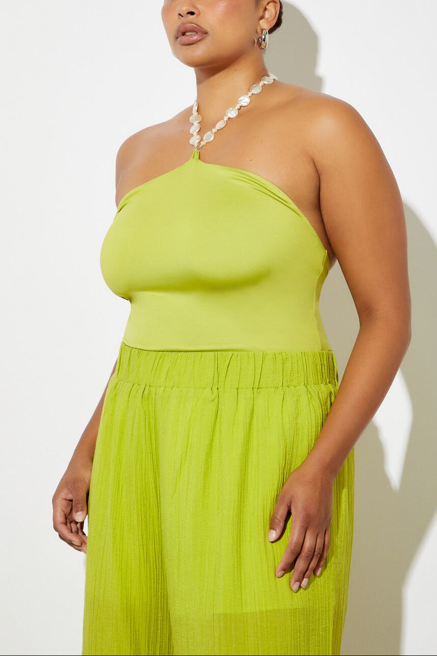  Forever 21 Plus Size Faux Pearl Halter Bodysuit - black - Bonton