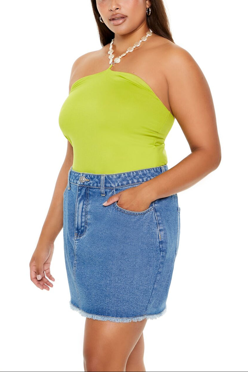  Forever 21 Plus Size Faux Pearl Halter Bodysuit - black - Bonton